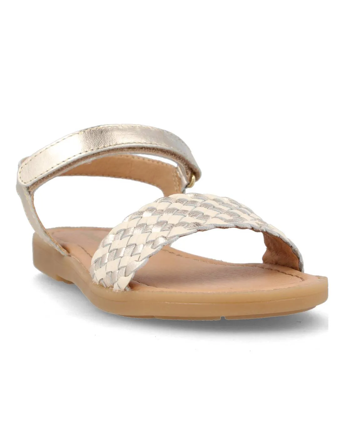 CONGUITOS  SANDALIA NIñA NAPA TRENZADO BEIGE METALIZADO