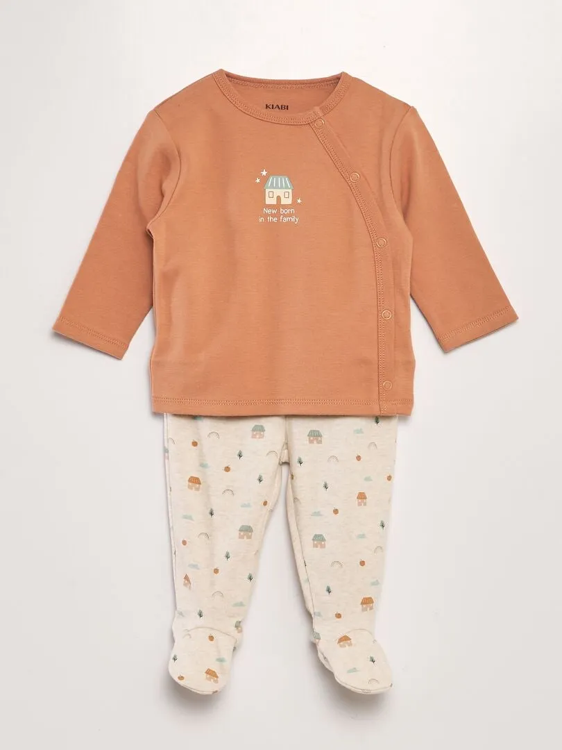 CONJUNTO DE PIJAMA DE PUNTO  BEIGE