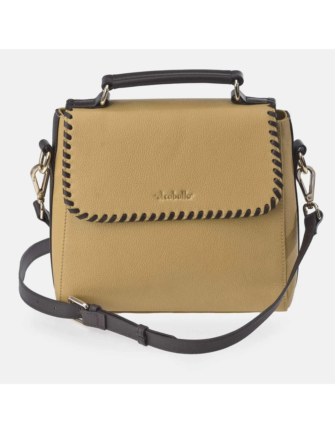 EL CABALLO Bolso de mano con bandolera para mujer colección piel Napa Travertino MOSTAZA