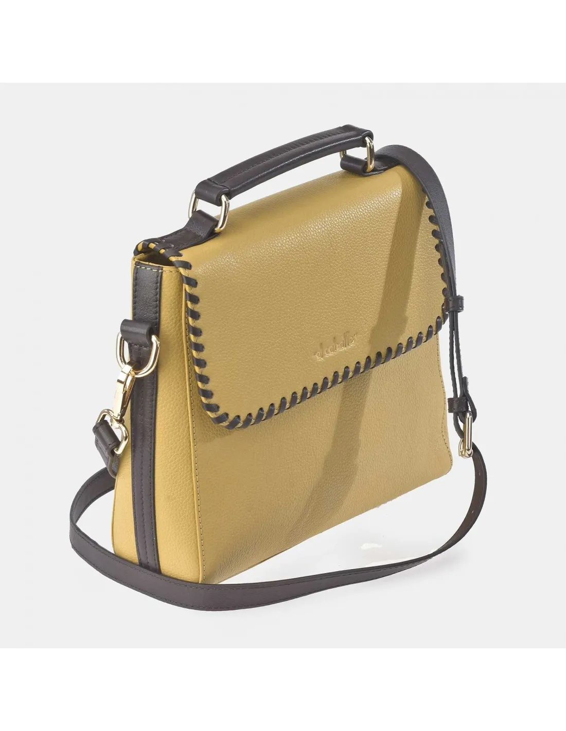 EL CABALLO Bolso de mano con bandolera para mujer colección piel Napa Travertino MOSTAZA