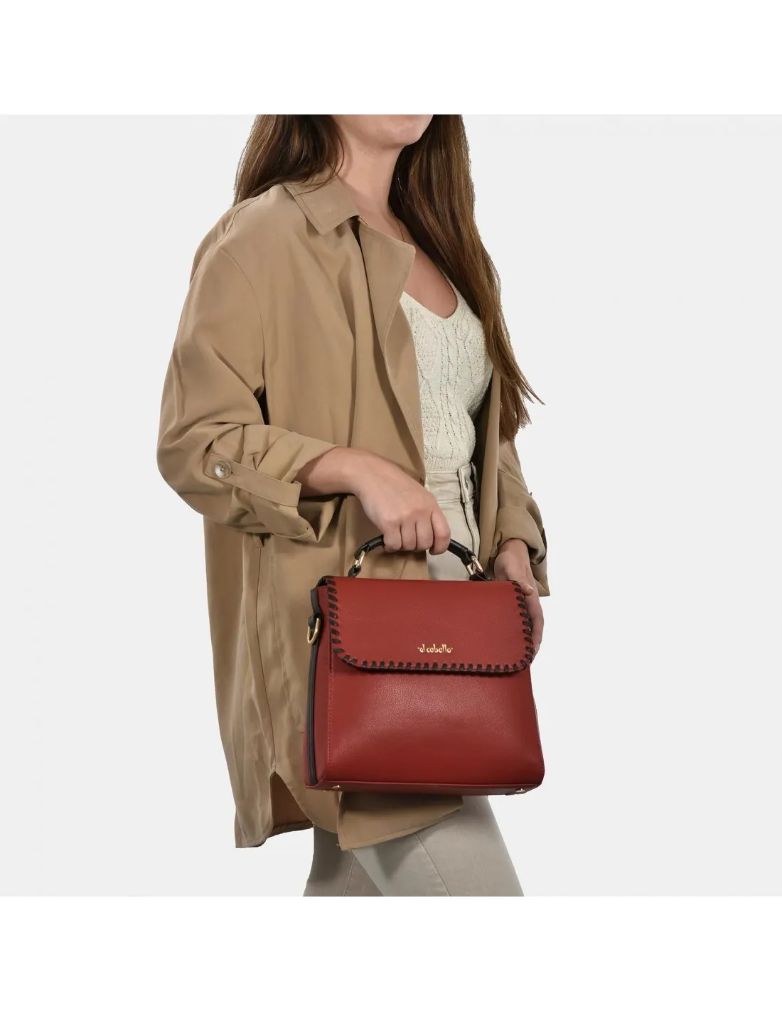 EL CABALLO Bolso de mano con bandolera para mujer colección piel Napa Travertino MOSTAZA