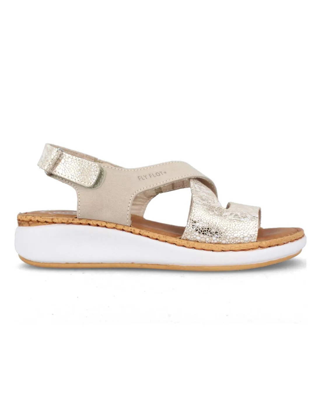 FLY FLOT  SANDALIA MUJER TIRAS CRUZADAS BEIGE METALIZADO