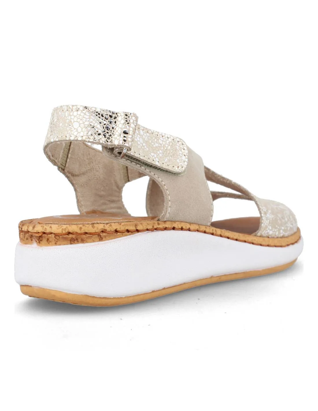 FLY FLOT  SANDALIA MUJER TIRAS CRUZADAS BEIGE METALIZADO