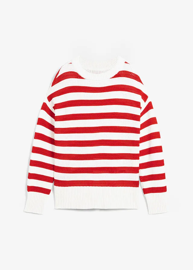 Jersey boxy fresa/blanco lana con rayas