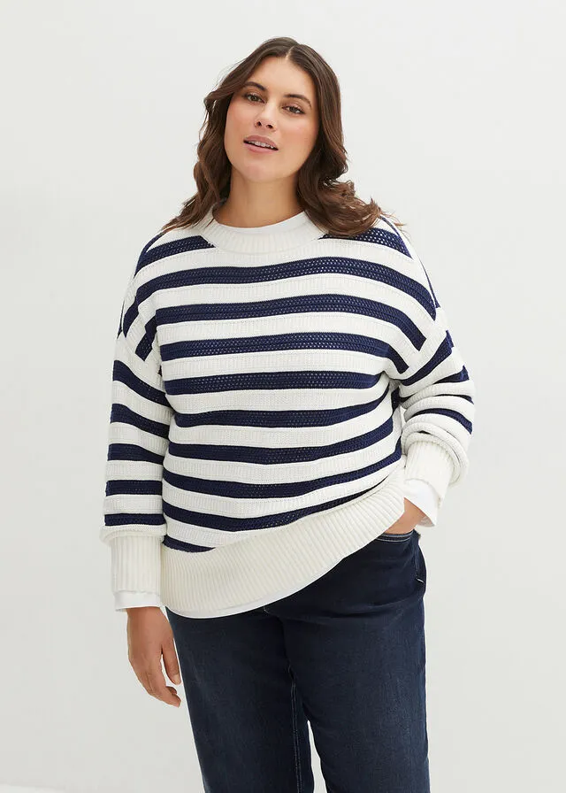 Jersey boxy fresa/blanco lana con rayas