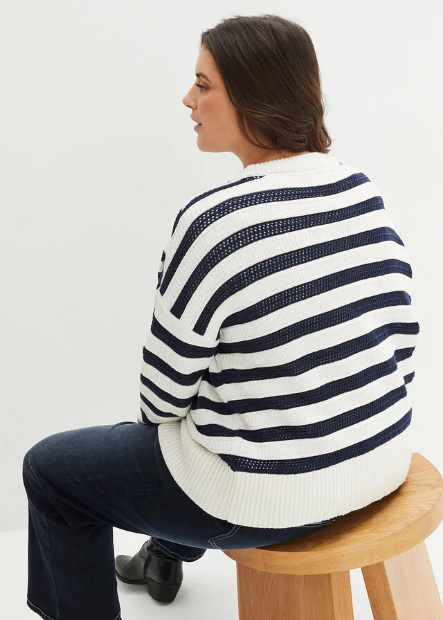 Jersey boxy fresa/blanco lana con rayas