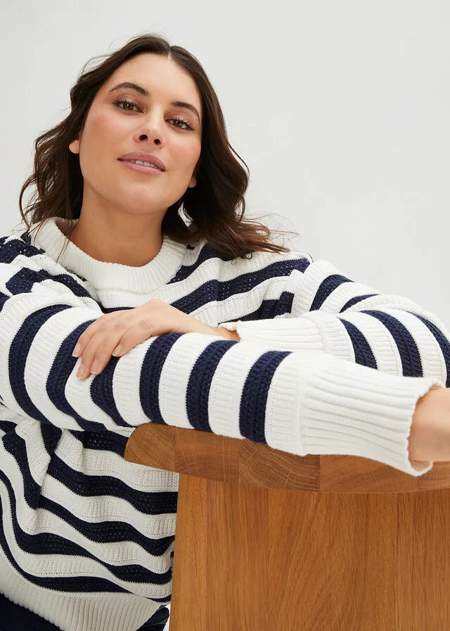 Jersey boxy fresa/blanco lana con rayas