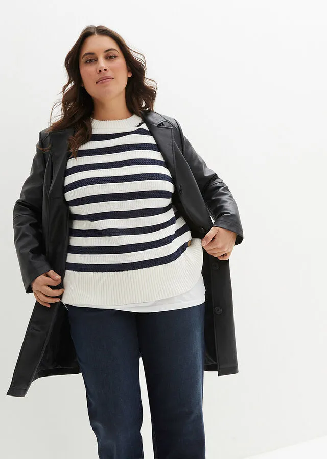 Jersey boxy fresa/blanco lana con rayas