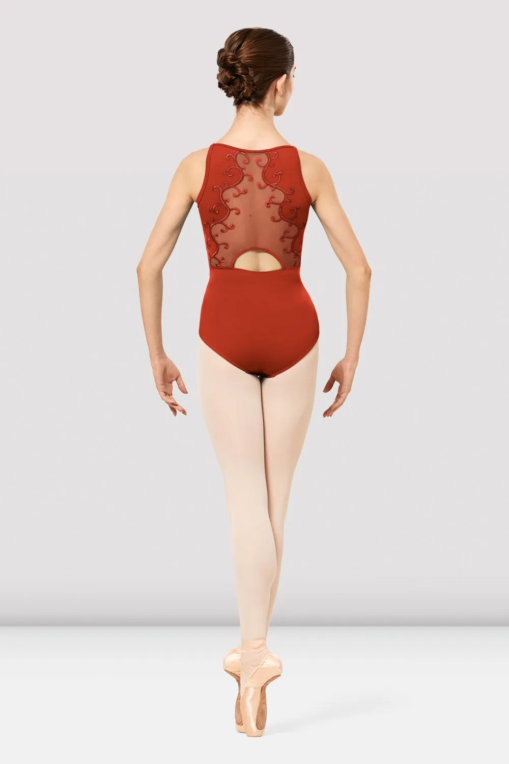 Ladies Erinn Mesh Spliced Baroque Embroidered Leotard