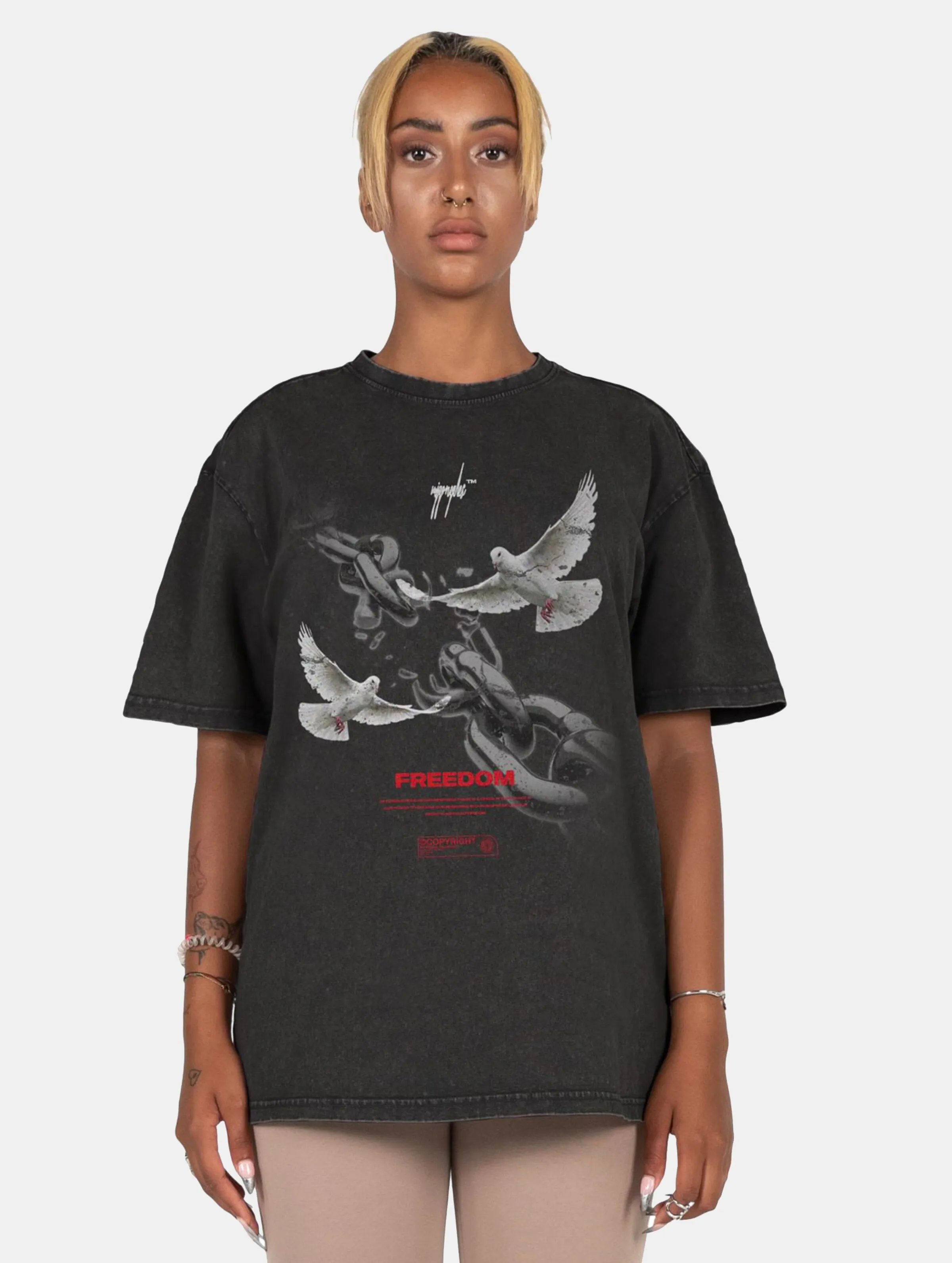 MJ GONZALES LADIES FREEDOM X ACID WASHED HEAVY OVERSIZED TSHIRTS