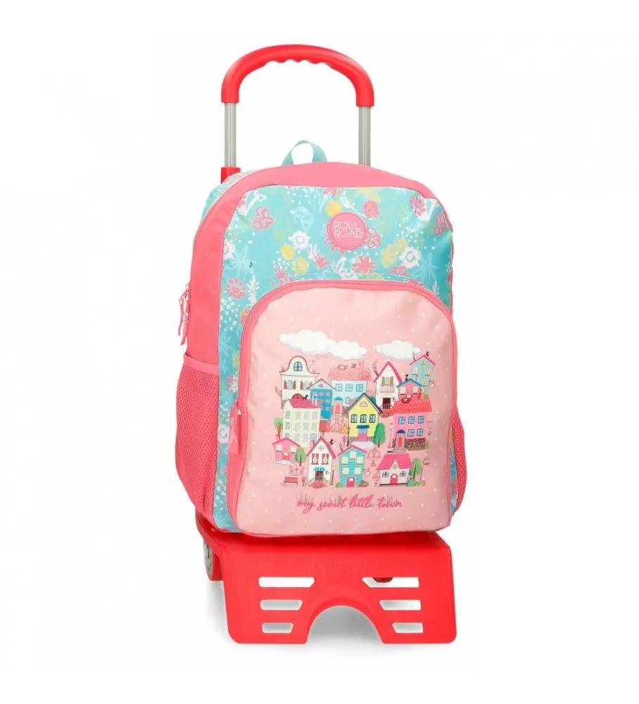 Mochila Escolar 40cm con Carro Roll Road My little Town rosa