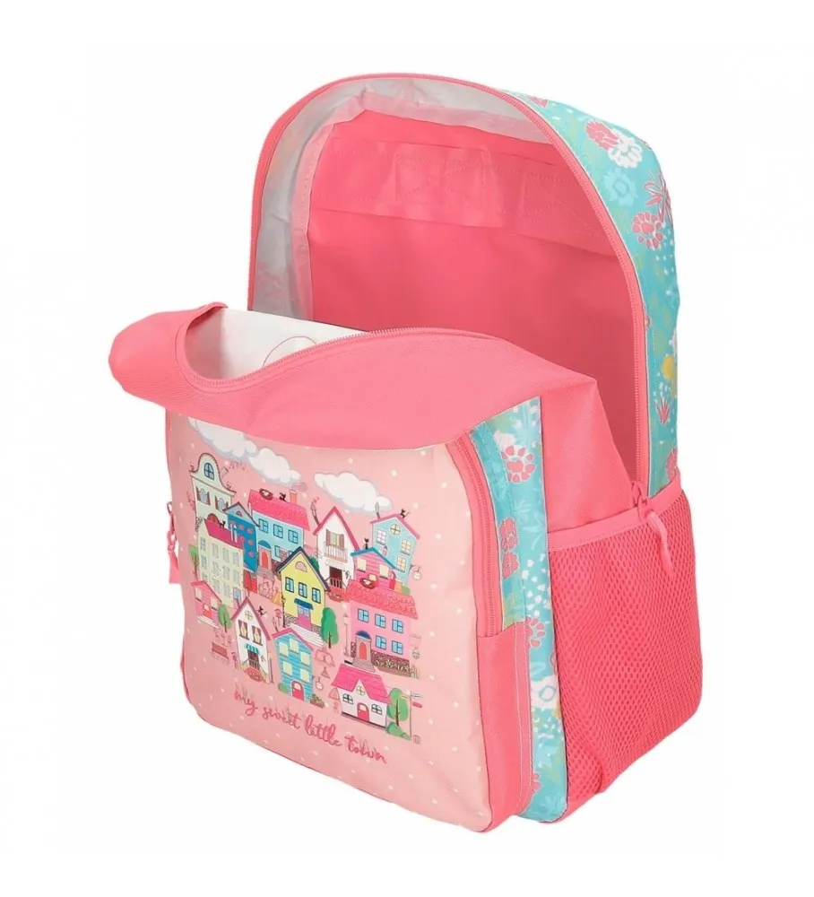 Mochila Escolar 40cm con Carro Roll Road My little Town rosa