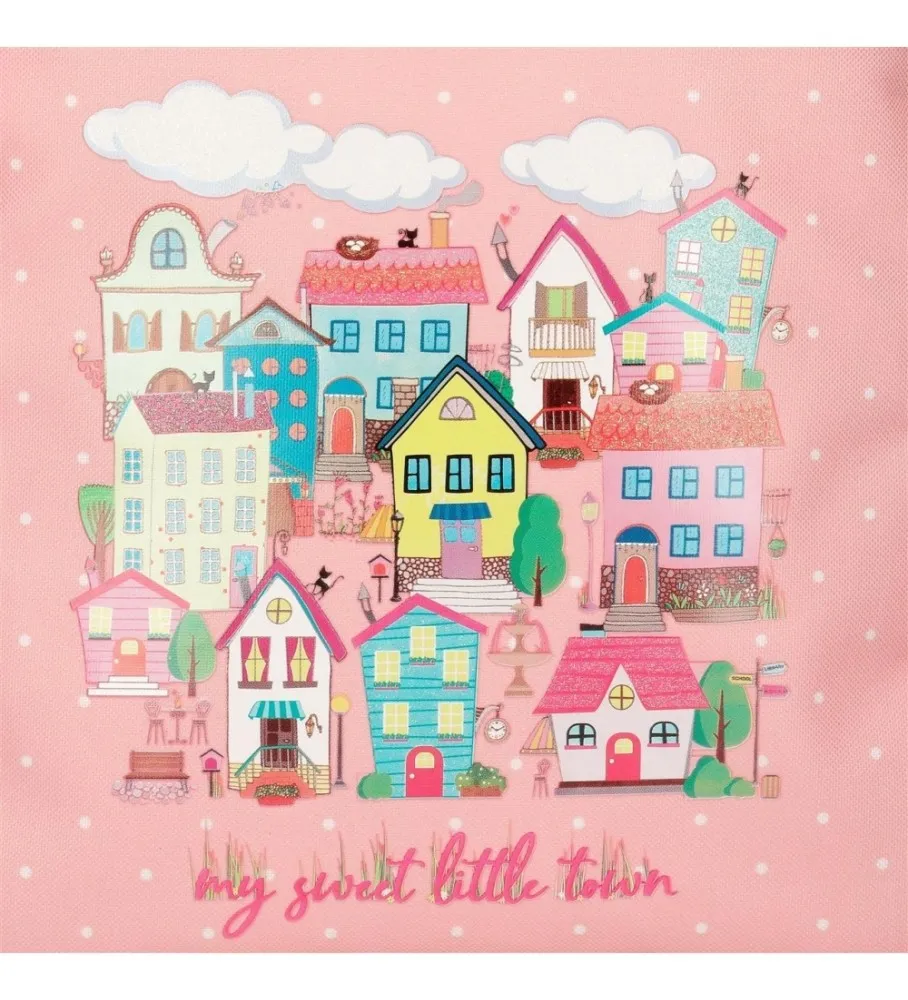 Mochila Escolar 40cm con Carro Roll Road My little Town rosa