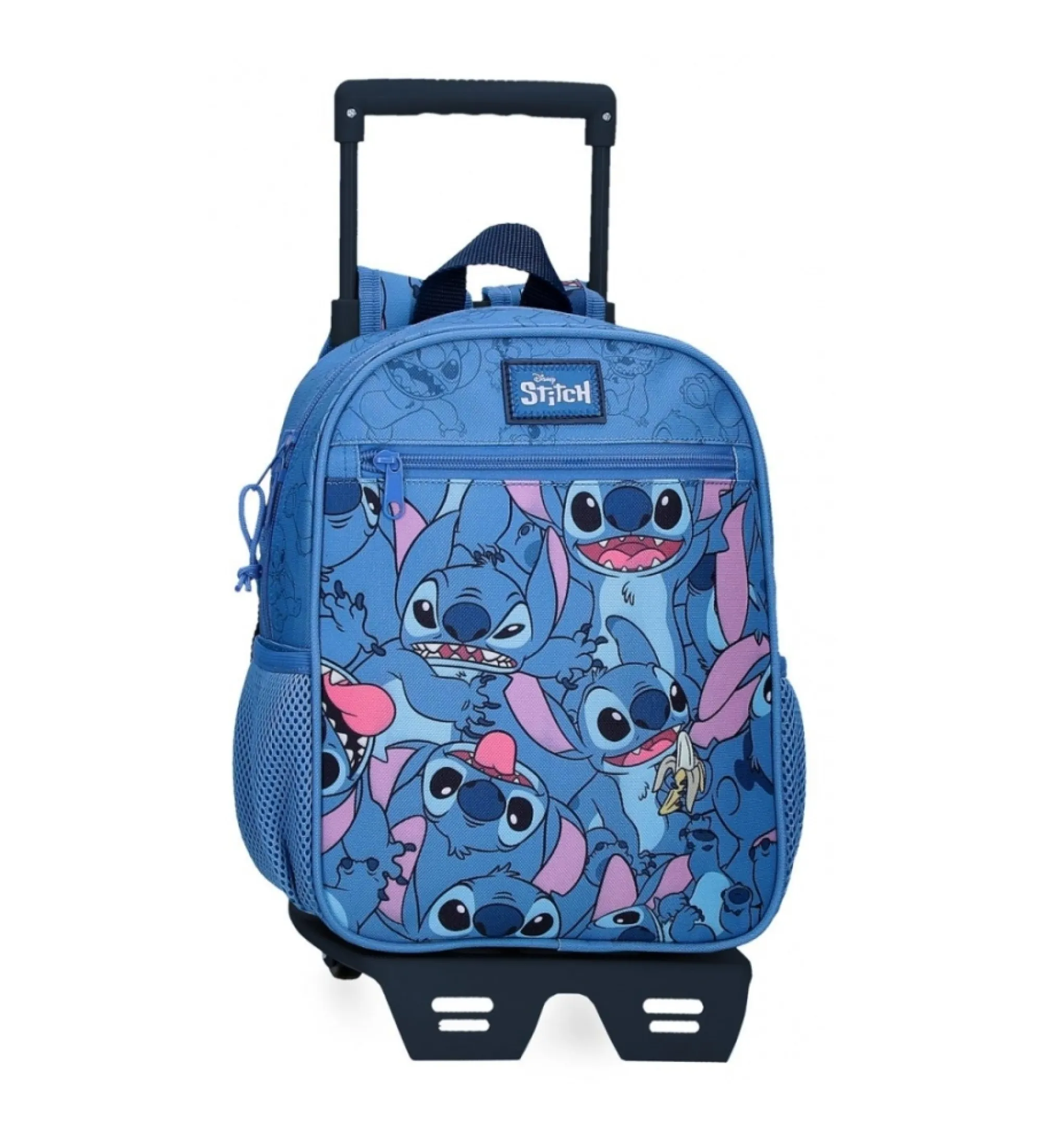 Mochila preescolar Happy Stitch 28 cm con carro marino