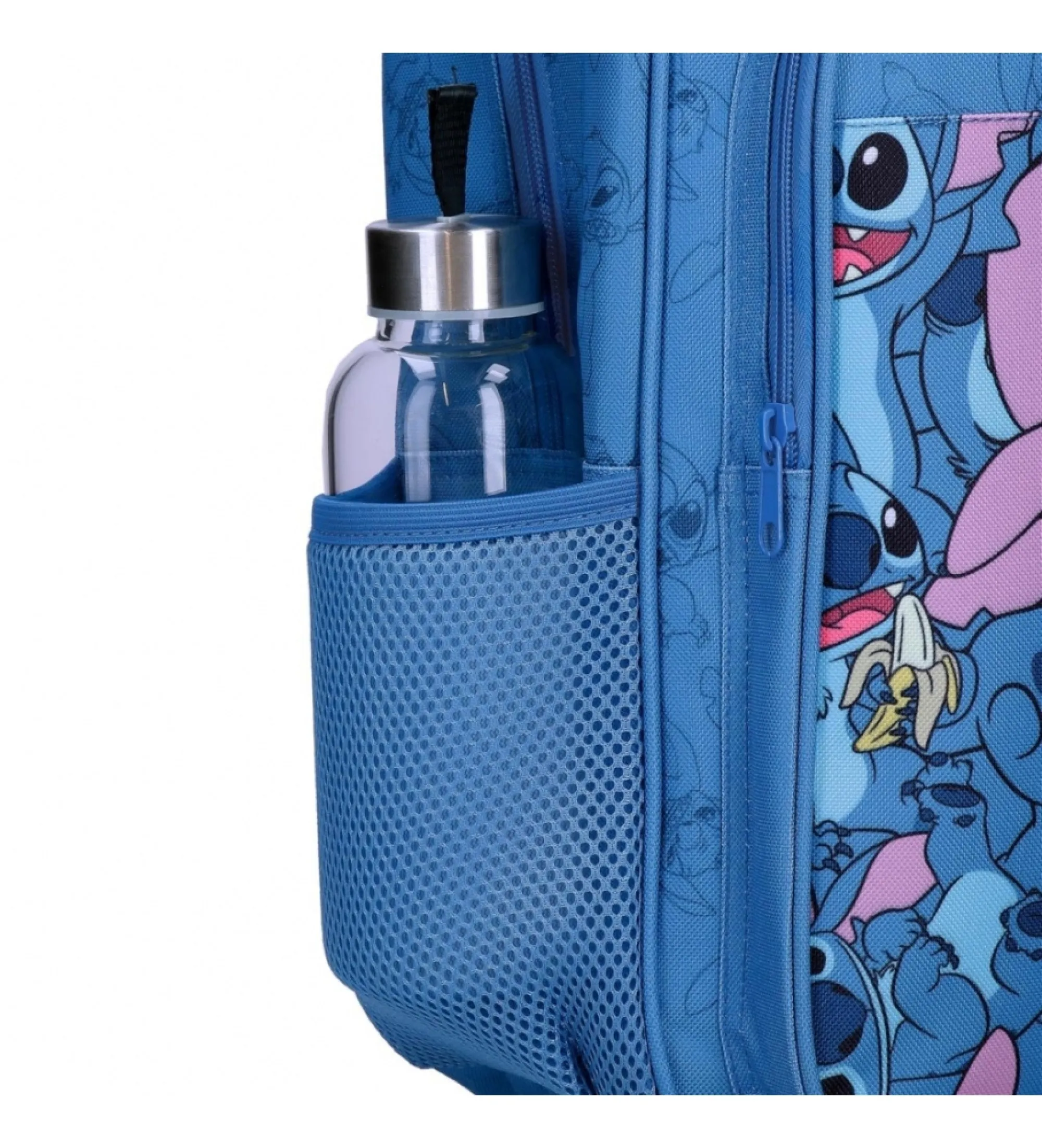 Mochila preescolar Happy Stitch 28 cm con carro marino