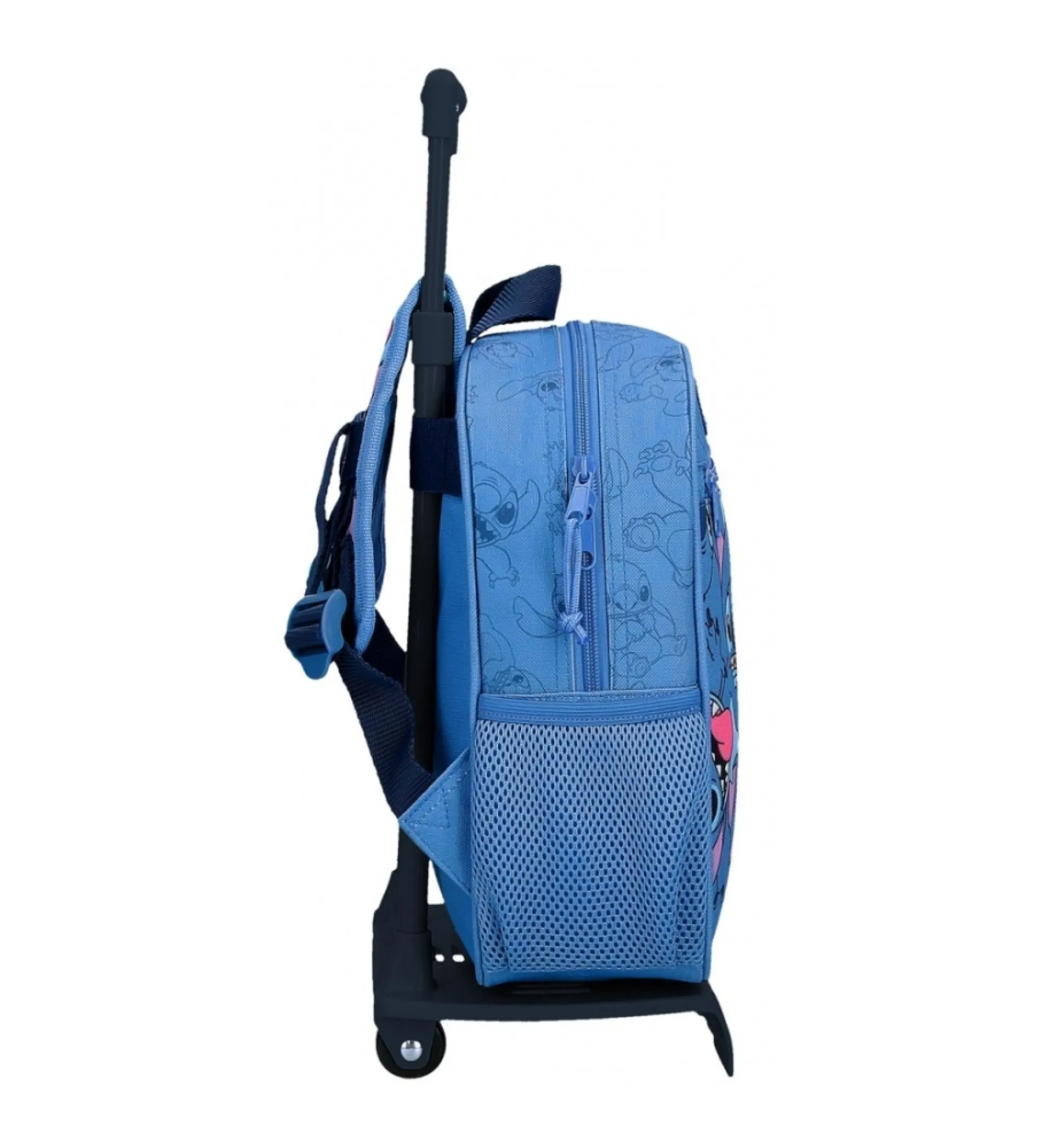 Mochila preescolar Happy Stitch 28 cm con carro marino
