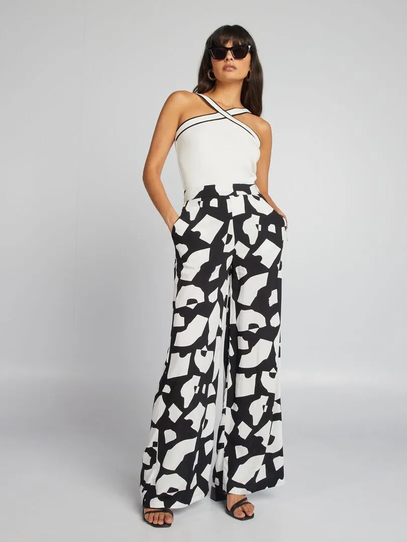 PANTALóN ANCHO ESTAMPADO  NEGRO