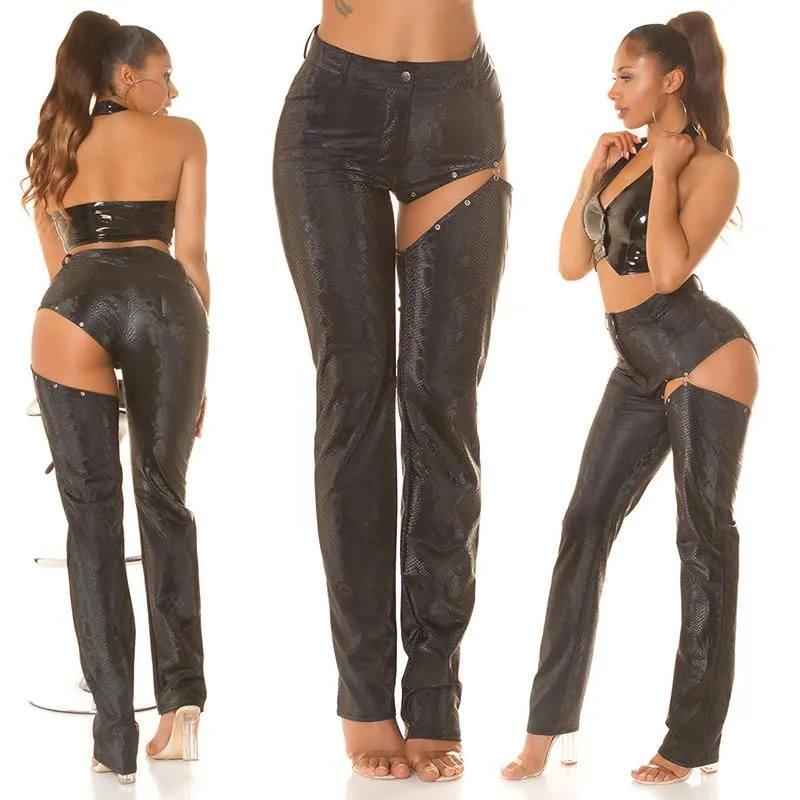 Pantalón estampado serpiente polipiel