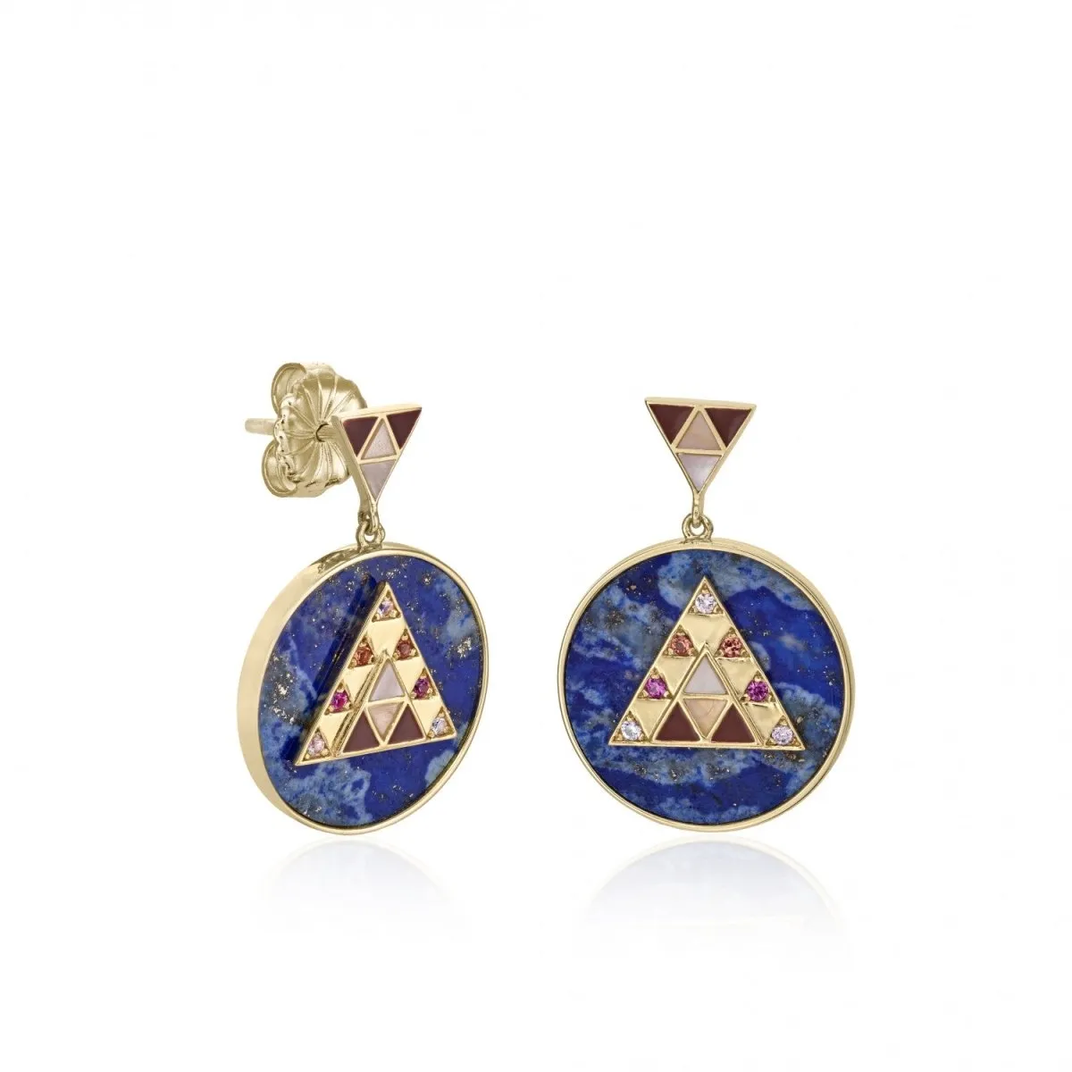 Pendientes con colgantes diseo redondo y piramide central con circonitas