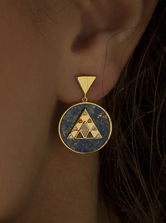 Pendientes con colgantes diseo redondo y piramide central con circonitas