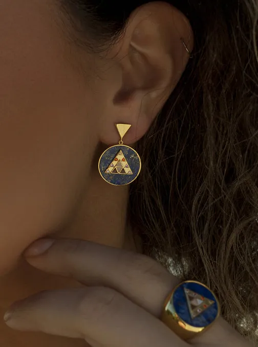 Pendientes con colgantes diseo redondo y piramide central con circonitas