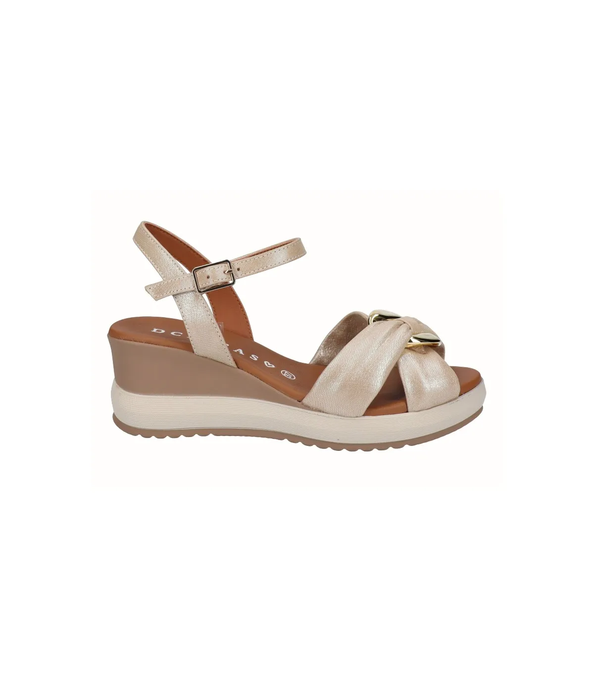 Sandalia beige con cuña y tiras