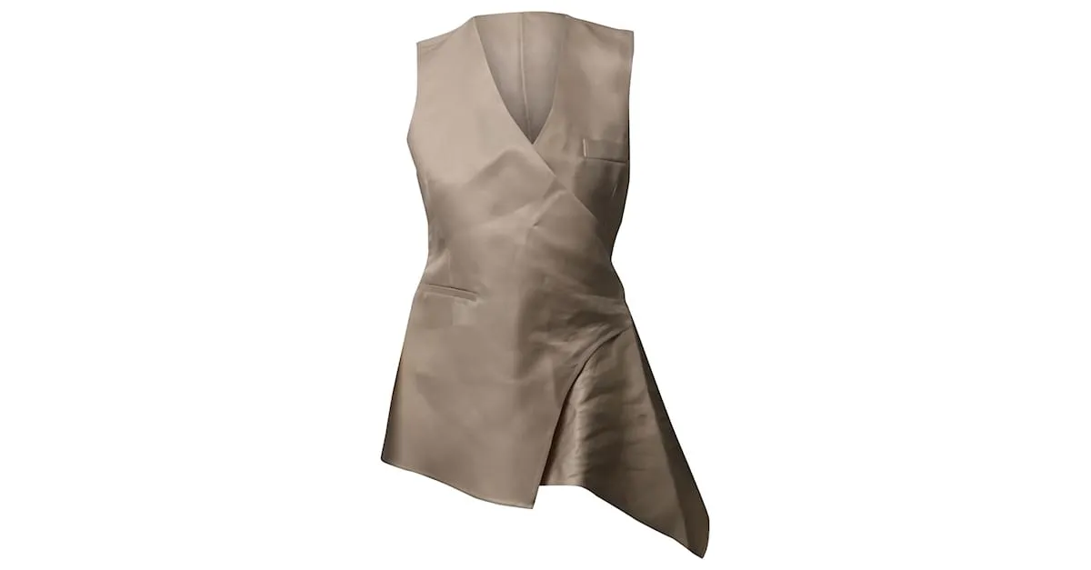 Top asimétrico Ermanno Scervino de seda beige Castaño 