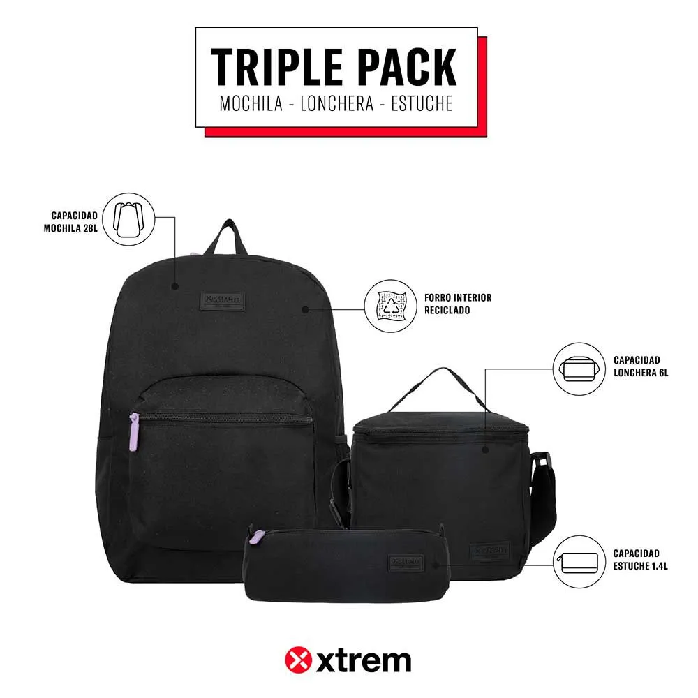 Triple Pack 5XT Mochila Niña Xtrem Negro/Lila