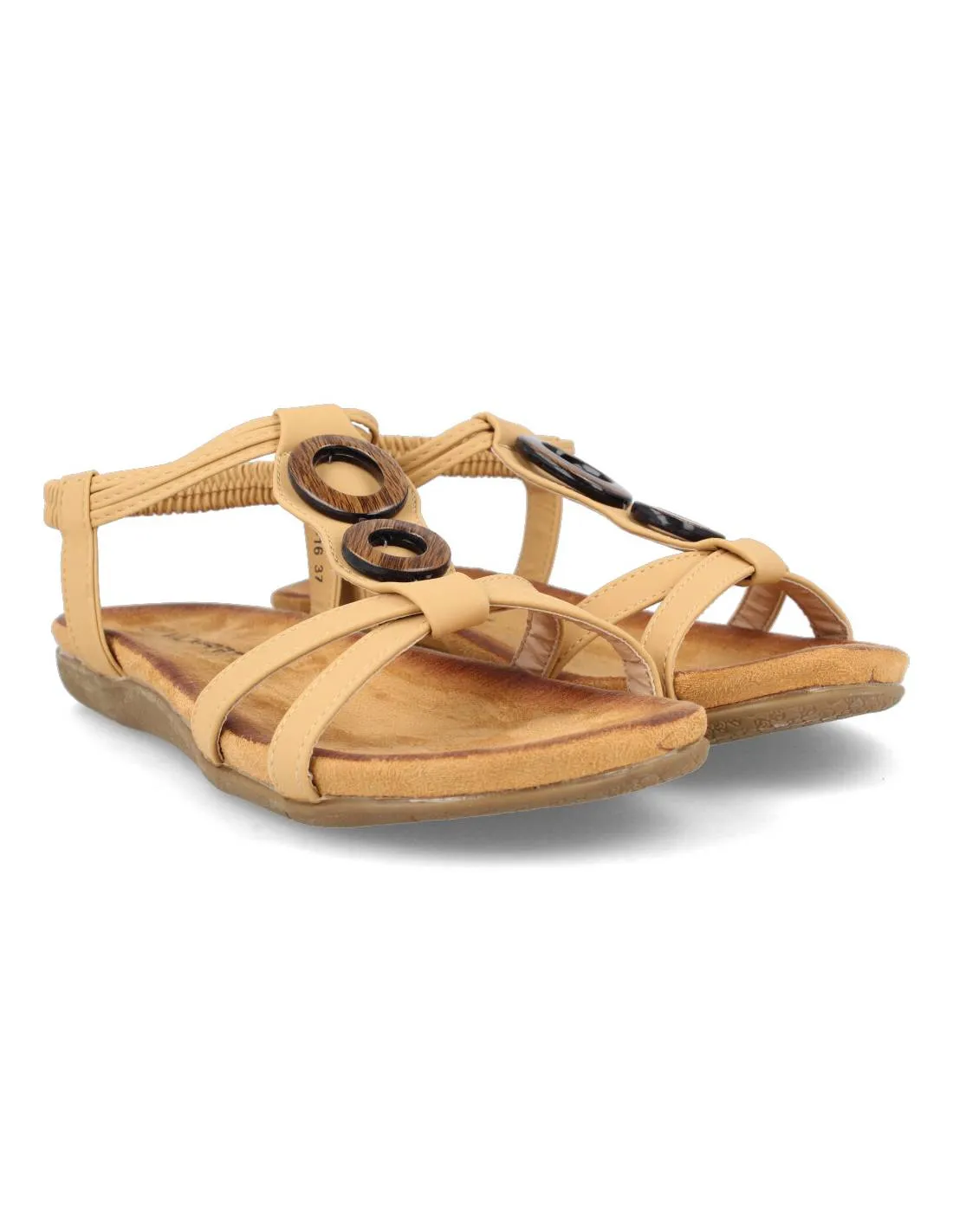 VICMART  SANDALIA APLIQUES MADERA BEIGE