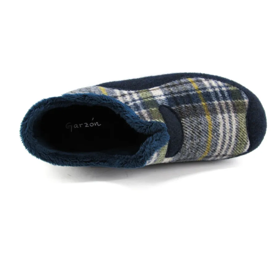 ZAPATILLAS HOGAR HOMBRE GARZÓN CUADROS MARINO