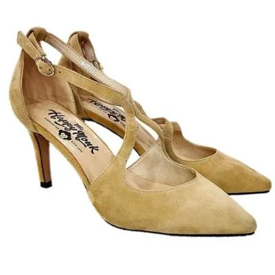Zapato sandalia tacon ante beige