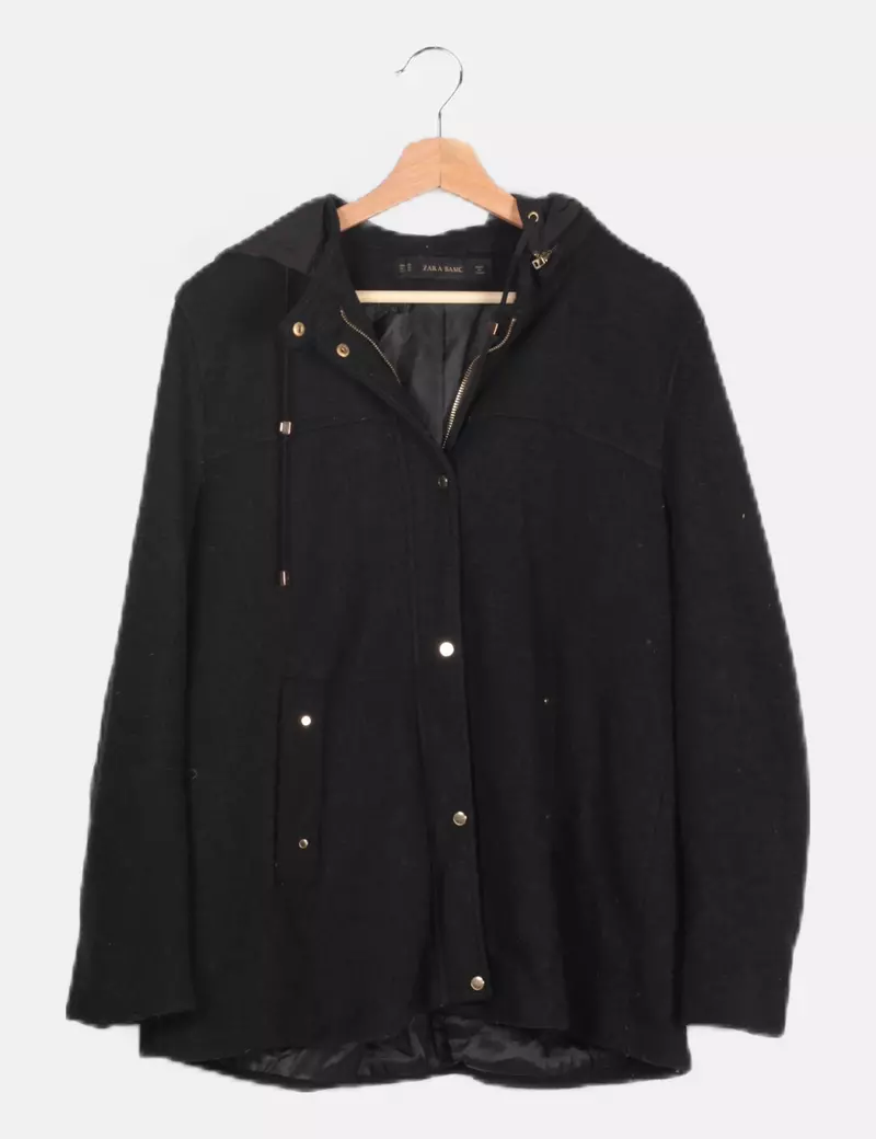 Zara Abrigo negro texturizado
